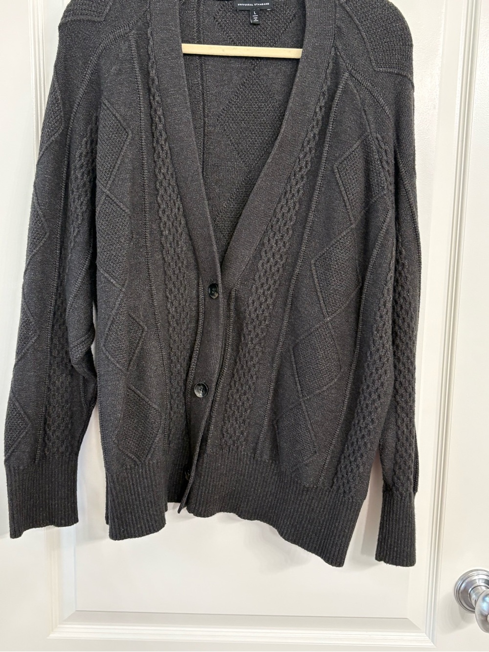 Universal Standard Charcoal Cable-Knit Cardigan Sweater